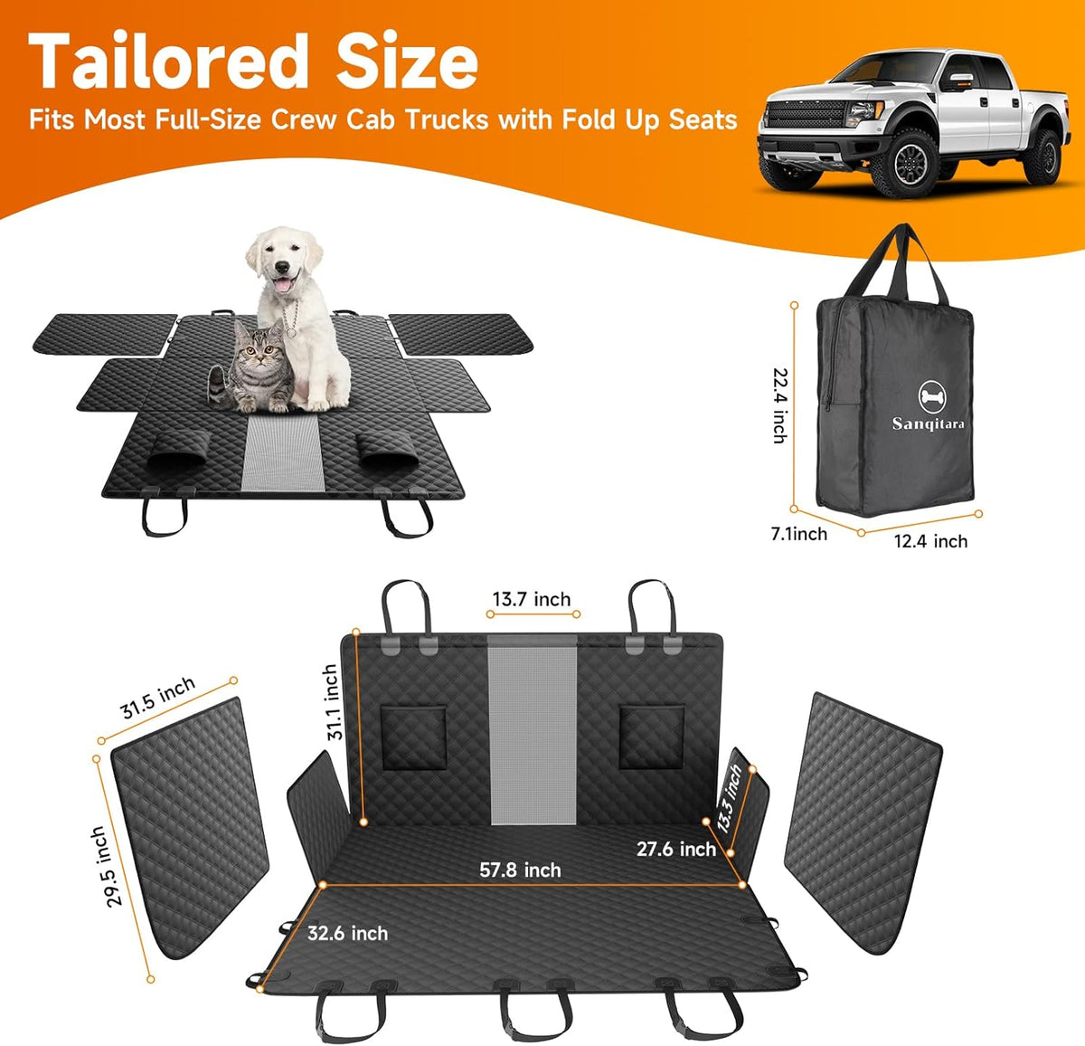 XL Dog Truck Seat Cover with Car Door Protector, for Trucks with Flip Up Rear Seats, Waterproof