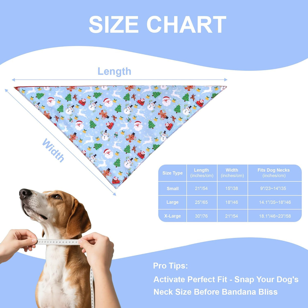 Christmas Dog Bandana for Large Dogs - Reversible Santa Snowman Print Scarf - Soft, Quick-Dry Pet