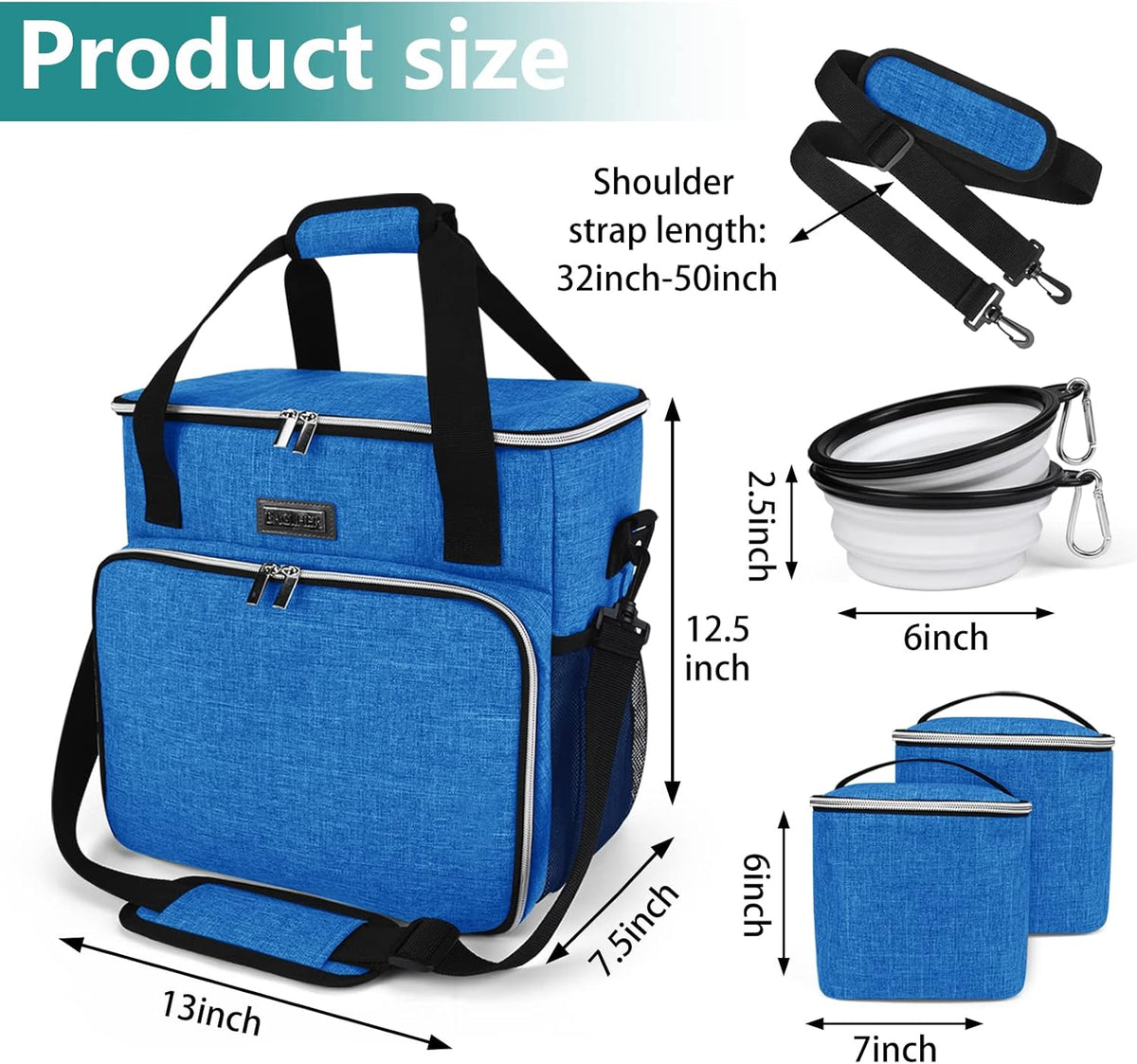 BAGLHER Dog Travel Bag, Pet Travel Bag (ALL Pet Travel Supplies), With 2 Pet Food Containers and 2