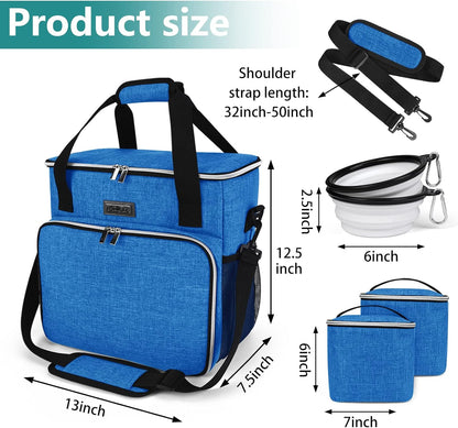 BAGLHER Dog Travel Bag, Pet Travel Bag (ALL Pet Travel Supplies), With 2 Pet Food Containers and 2