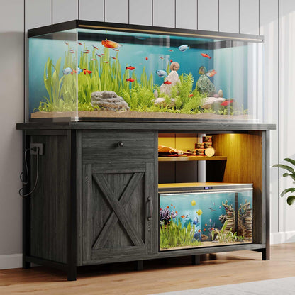 4ever2buy 55 Gallon Fish Tank Stand with LED Light & Power Outlets, 55-75 Gallon Aquarium Stand