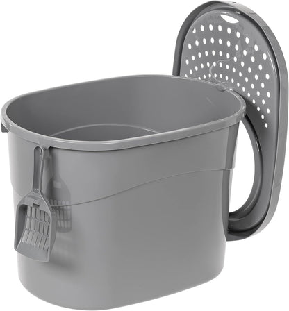 Amazon Basics Large Cat Litter Box with High Sides, Top Entry, Includes Scoop, 20.5 x 14.75 x 14.38