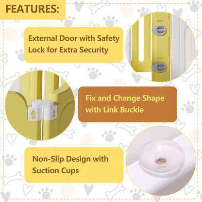 Foldable Dog Play Pen Indoors, Non-Slip Sturdy Puppy Playpen with Door, 25.5" H 10-Panel Adjustable