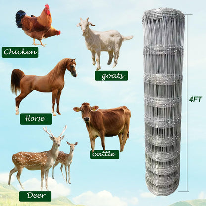 Farm Fence, 4ft x 164ft Galvanized Wire Fencing, Cattle Fence, Deer Fence, Heavy Zinc Coating Farm