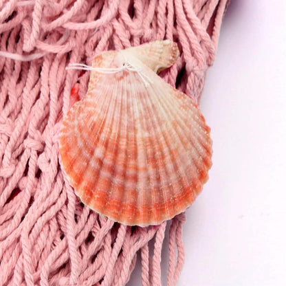 Nature Fish Net Wall Decoration with Shells, Ocean Themed Wall Hangings Fishing Net Party Decor for