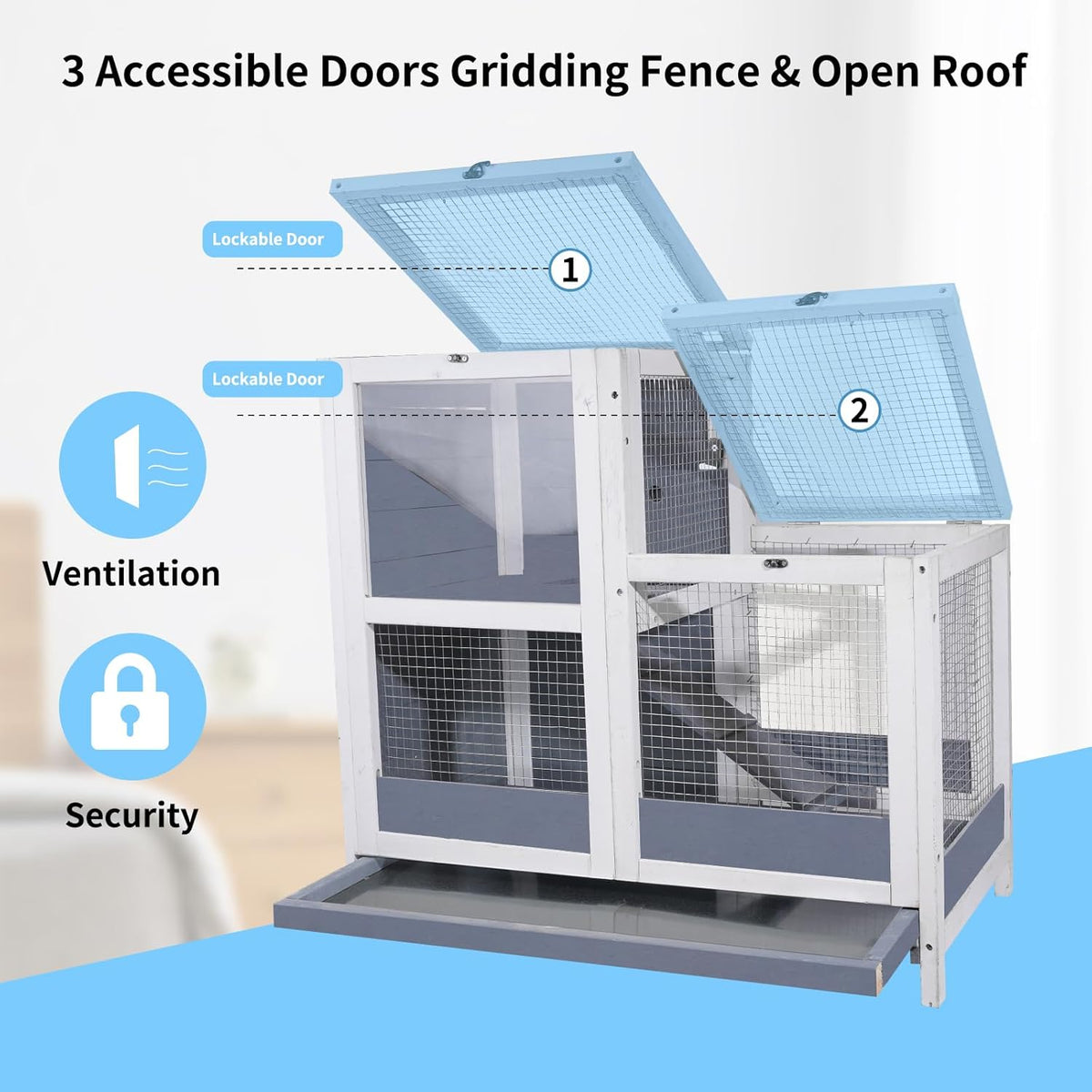 2-Story Guinea Pig Cages Wooden Indoor Rabbit Hutch Hamster Cage with Openable Roofs, Removable