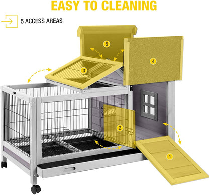 AIVITUVIN Rabbit Hutch Indoor with Wire Rabbit Cage Outdoor Bunny Cage with Run Guinea Pig Cage