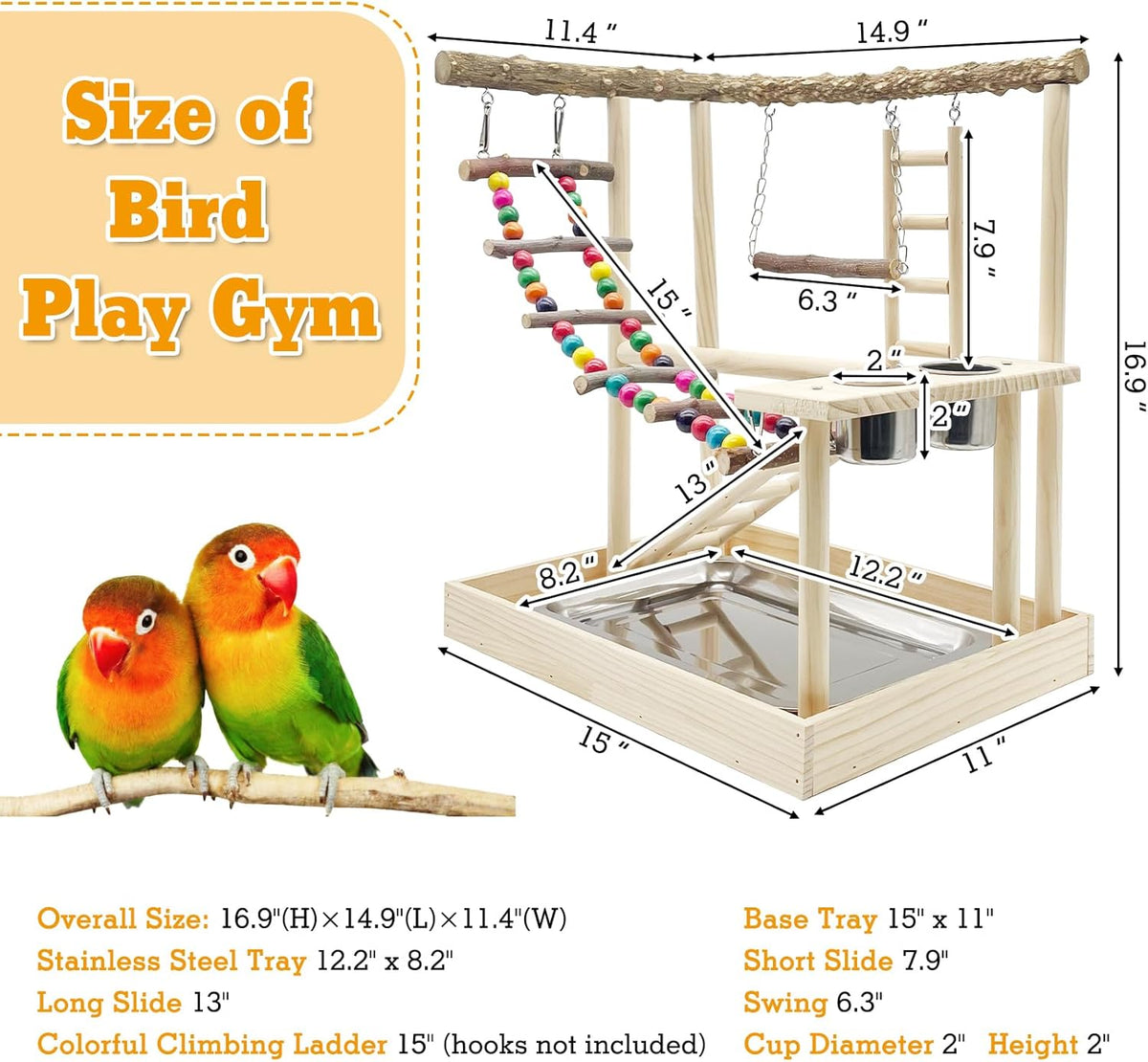Hamiledyi Bird Playground Parrots Wood Perch Stand Cockatiel Playground Bird Play Gym Colours Climb