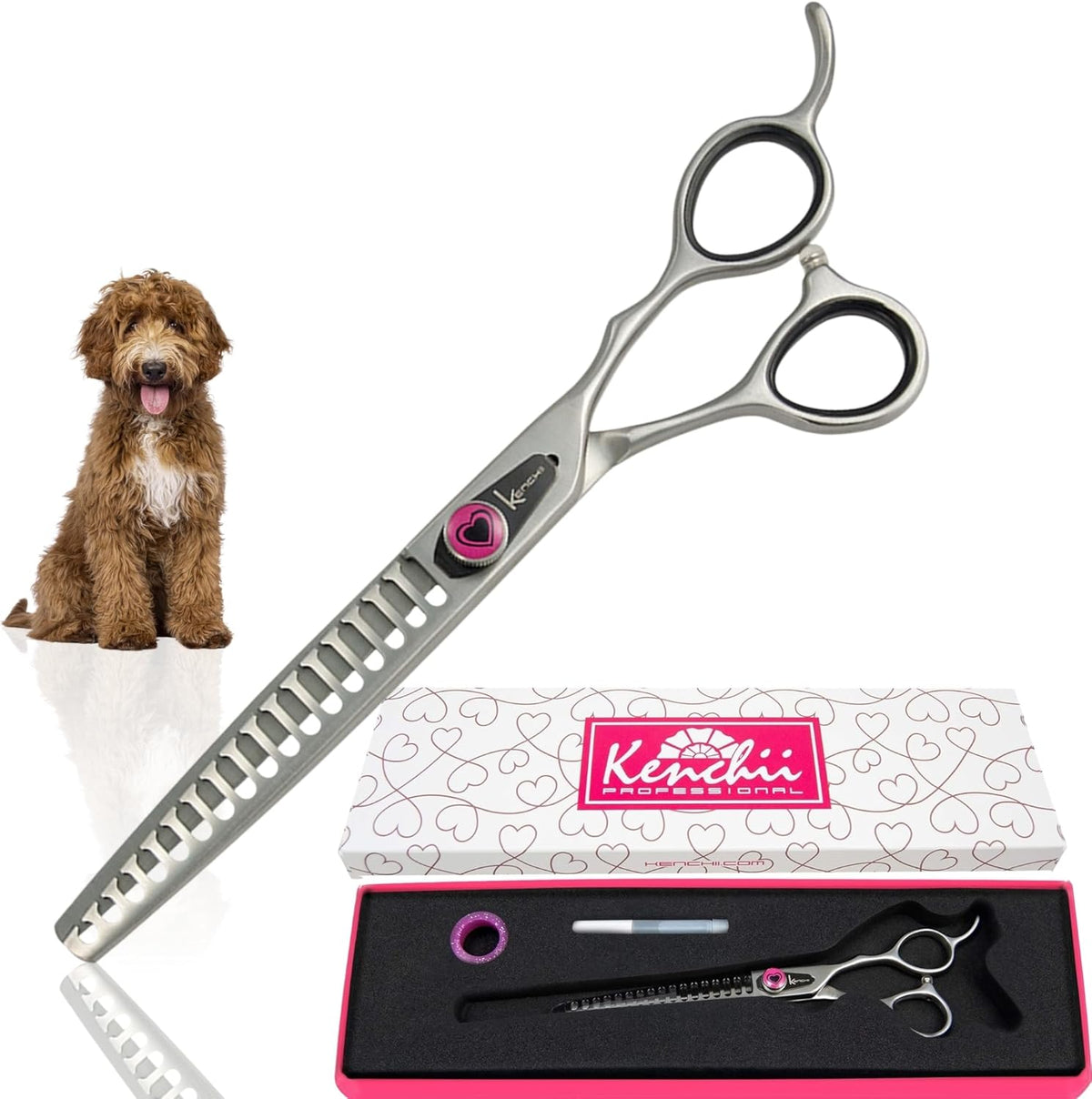 Kenchii Love Dog Grooming Scissors, 17 Tooth Thinning Shears, Dog Scissors for Grooming