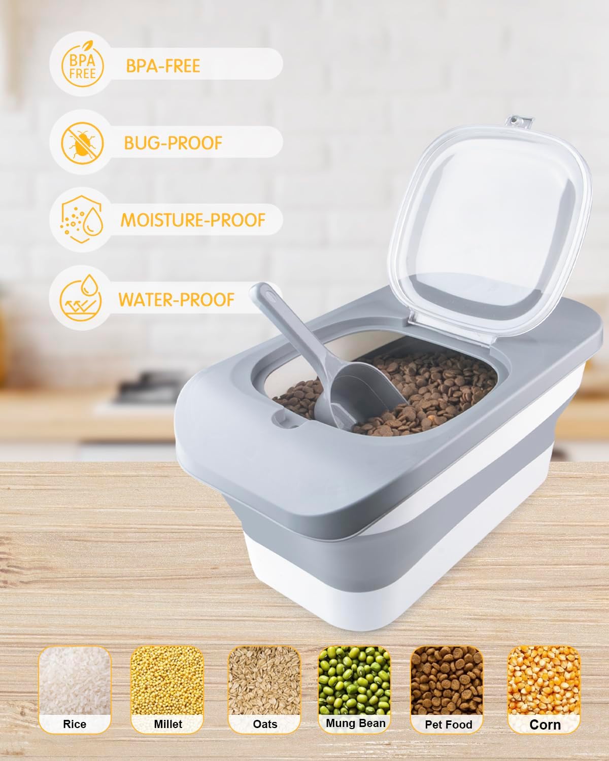13 Lbs Dog Food Container, Collapsible Dog Food Storage Container with Airtight Lid, Cat Food