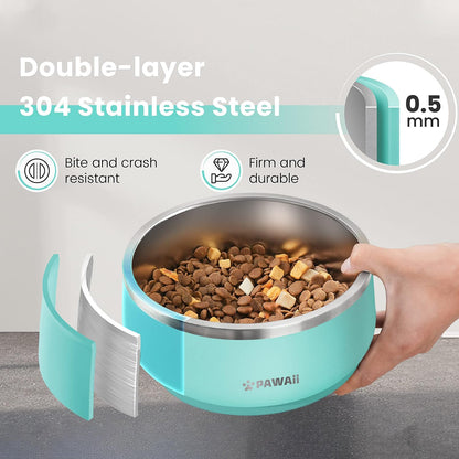 Pawaii Stainless Steel Dog Bowl with Non-Slip Rubber Base & Double Wall Insulation - Durable Design