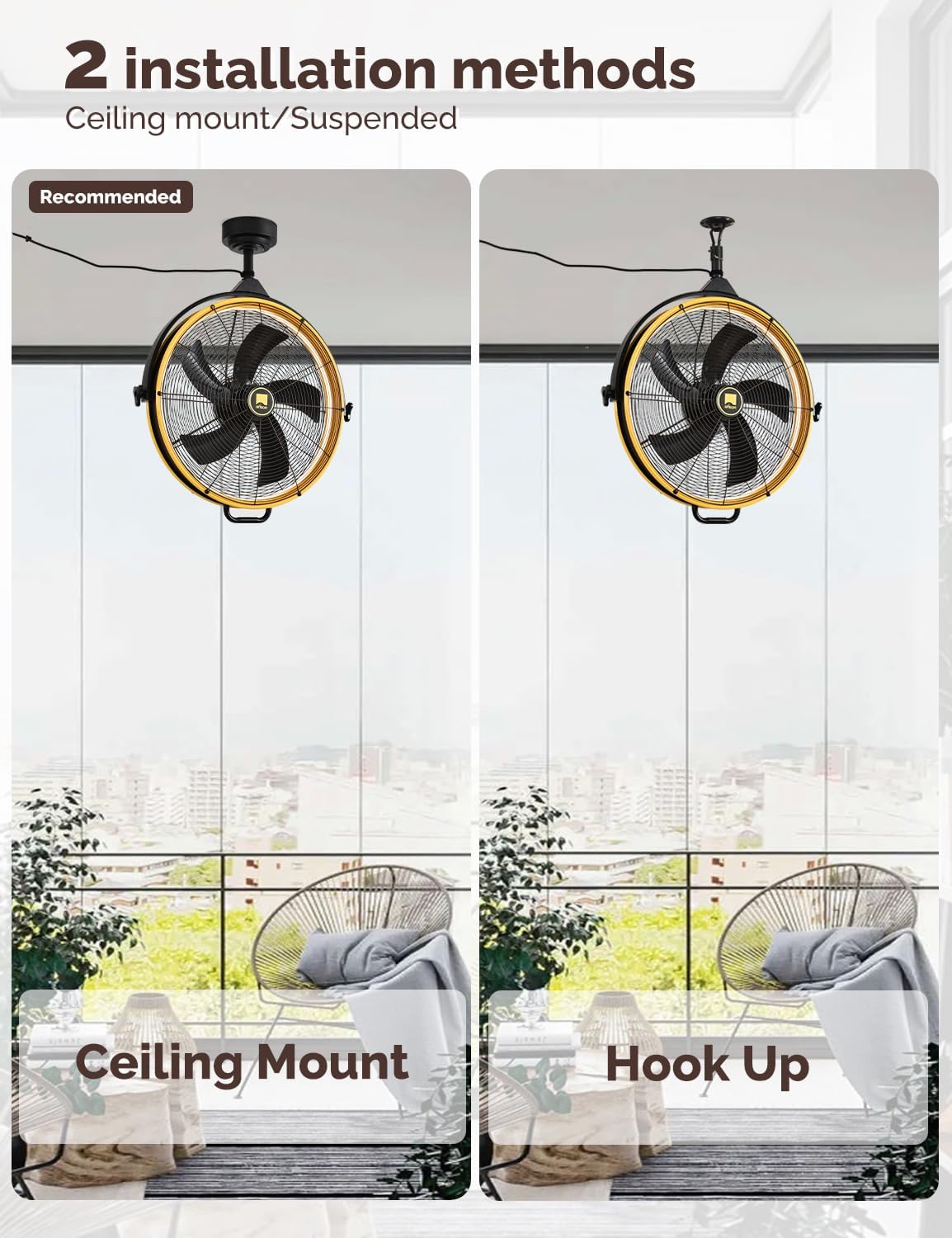 Orison 24.8'' Outdoor/Indoor Garage Ceiling Fan, 6 Speed Ceiling Mounted Plug-In Cord Garage Fan