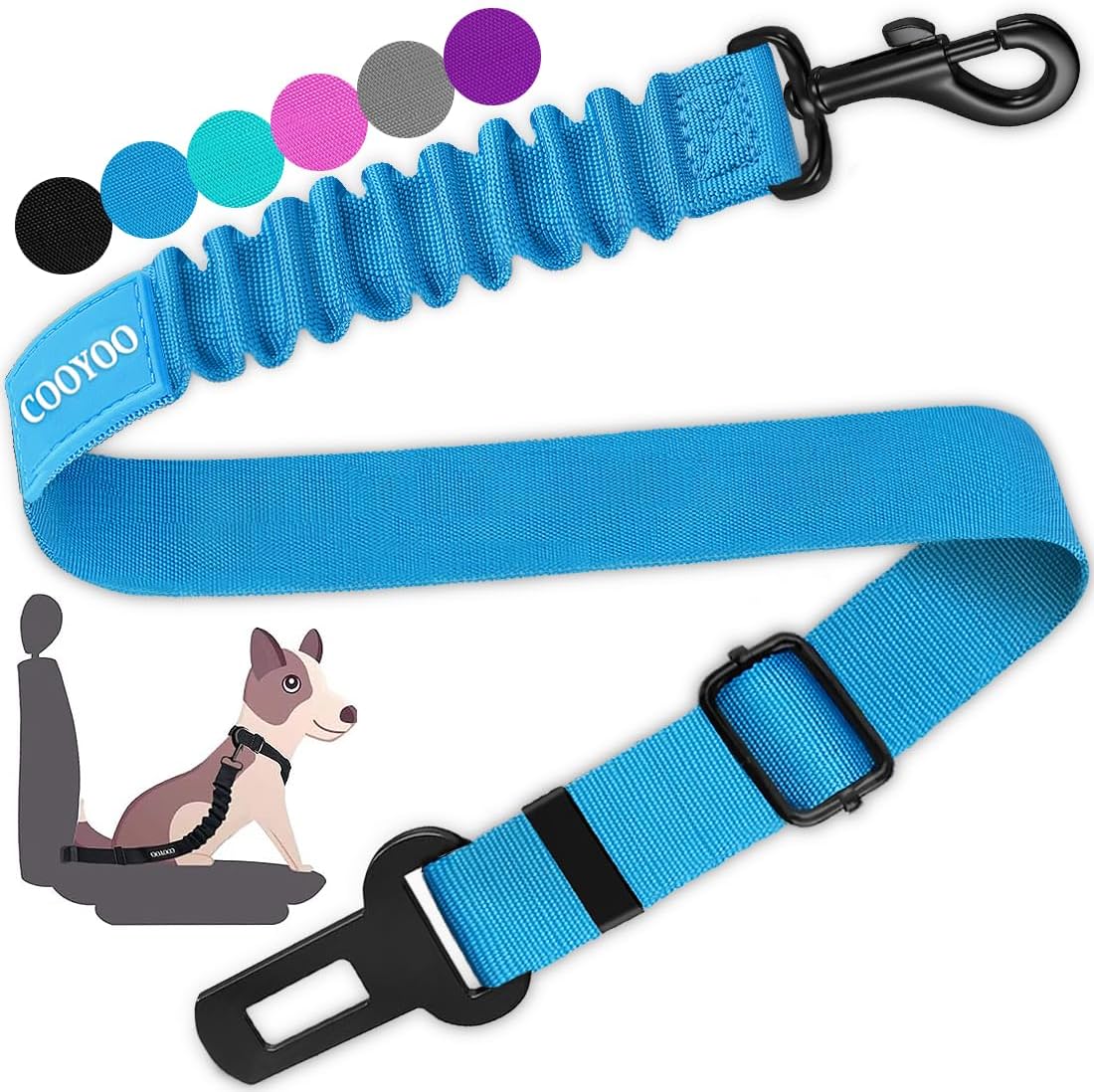 COOYOO Dog Seat Belt, Durability Retractable Dog Car Harness Adjustable Dog Seat Belt for Vehicle