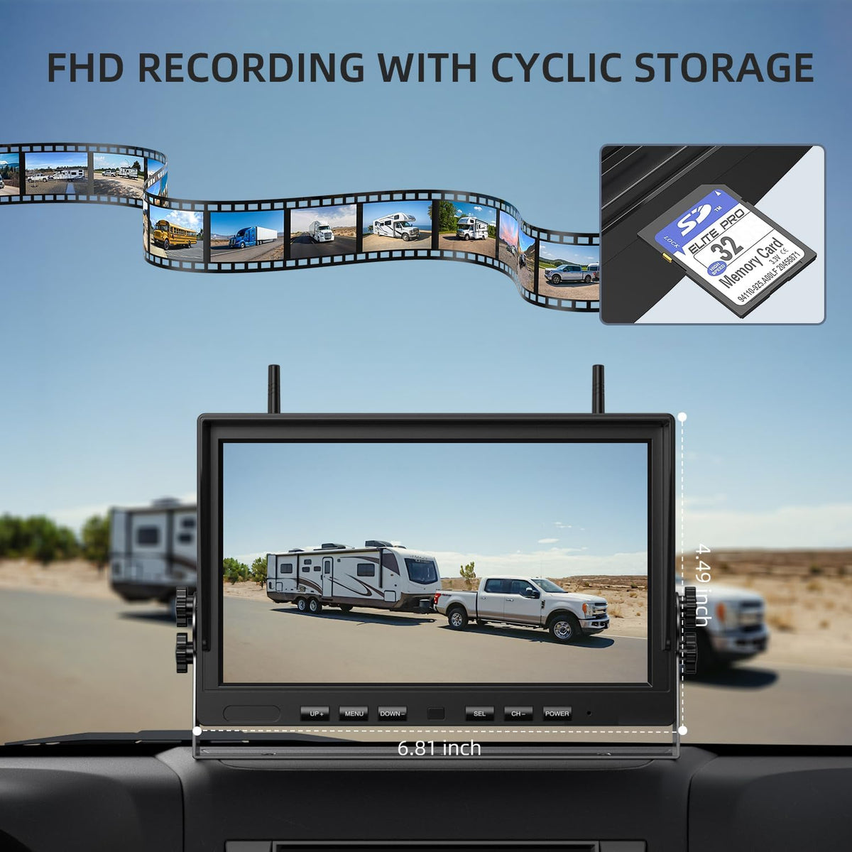 eRapta 4 Wireless Backup Camera Magnetic: 10.1" IPS Full-Size DVR Monitor, Install-Free RV Camera