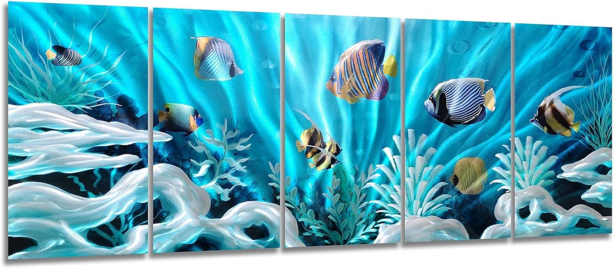 SYGALLERIER Fish Metal Wall Art Hand Crafted Large 3D Sea Life Pictures Modern Abstract Coastal