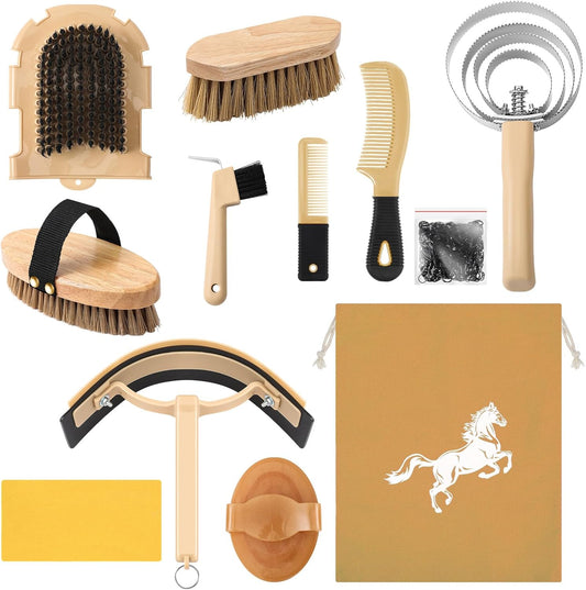 Abbylike 12 Pieces Horse Grooming Kit Racing Festival Tack Room Supplies Horse Brush Sets Equine