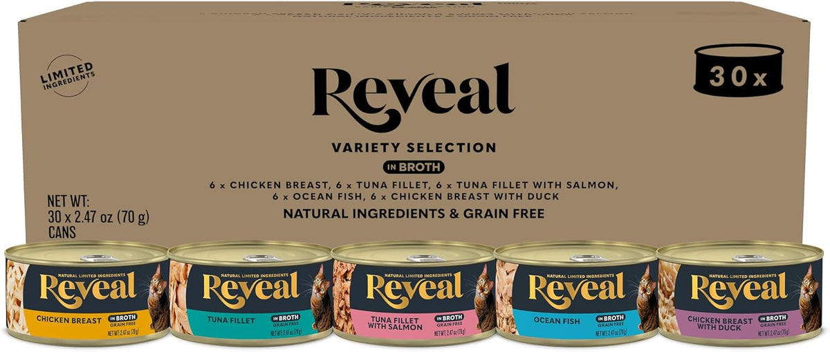 Reveal Natural Wet Cat Food, 30 Count, Grain Free, Limited Ingredient Canned Food for Cats, Fish