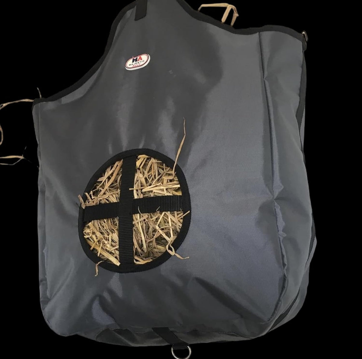 Majestic Ally Nylon Hay Feeder Tote Bag for Horse, Goat, Sheep - Double Sides Open Feed Hole with