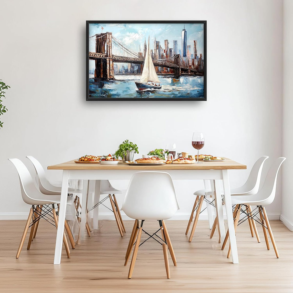Extra Large Sailboat Framed Wall Art for Living Room,Oversized New York Brooklyn Bridge Pictures