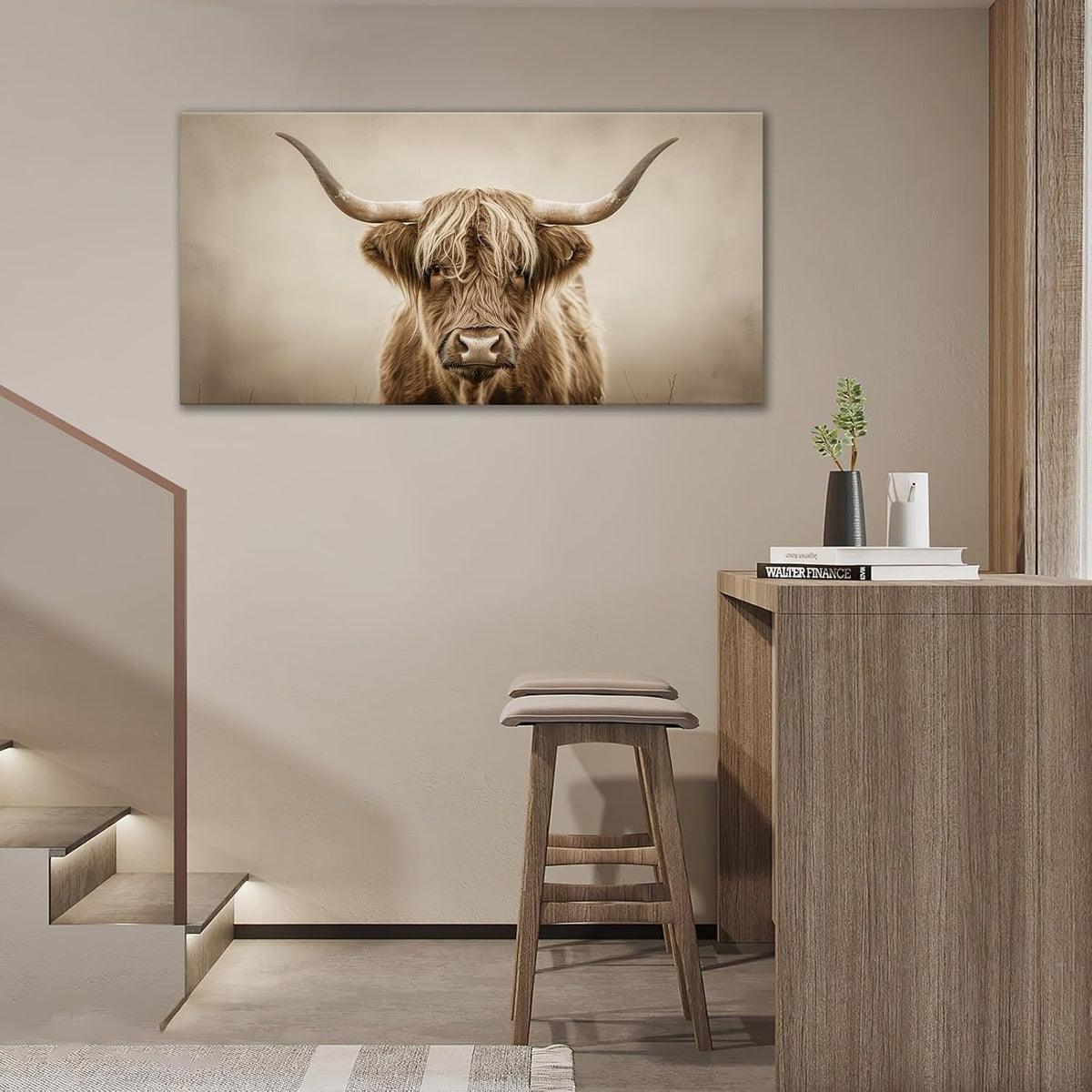 Large Highland Cow Wall Art Farmhouse Country Extra Canvas Living Room Oversize Western Cattle Wall