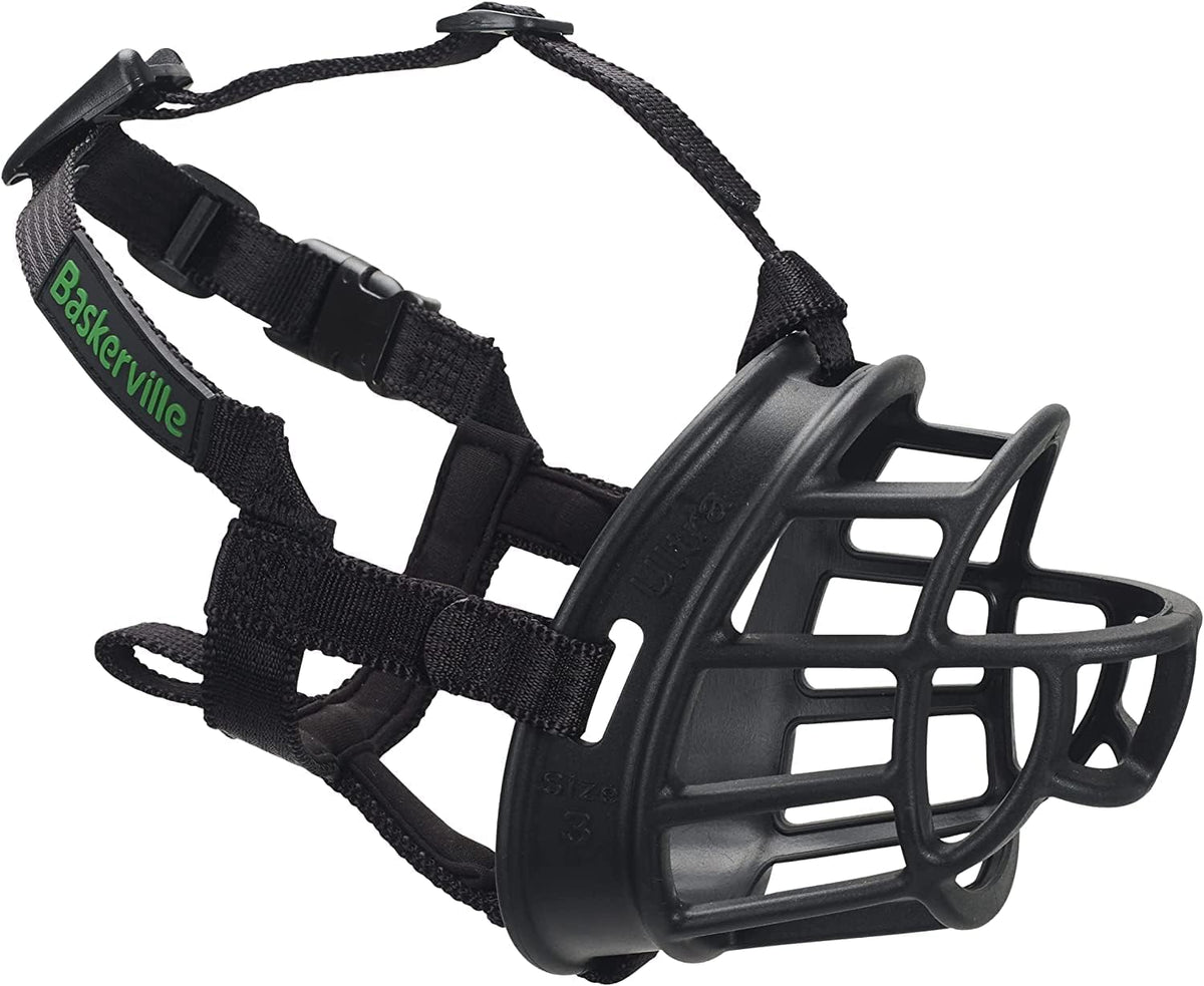 BASKERVILLE ULTRA MUZZLE - Patented Humane Design, Breathable, Dog can Pant and Drink, Adjustable