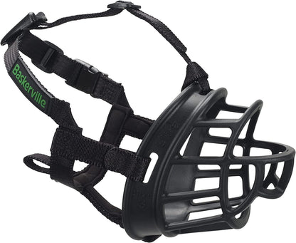 BASKERVILLE ULTRA MUZZLE - Patented Humane Design, Breathable, Dog can Pant and Drink, Adjustable