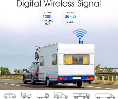 Wireless Backup Camera with 7 Inch DVR Quad Split Monitor for RV Trailer Truck, Digital Signal HD