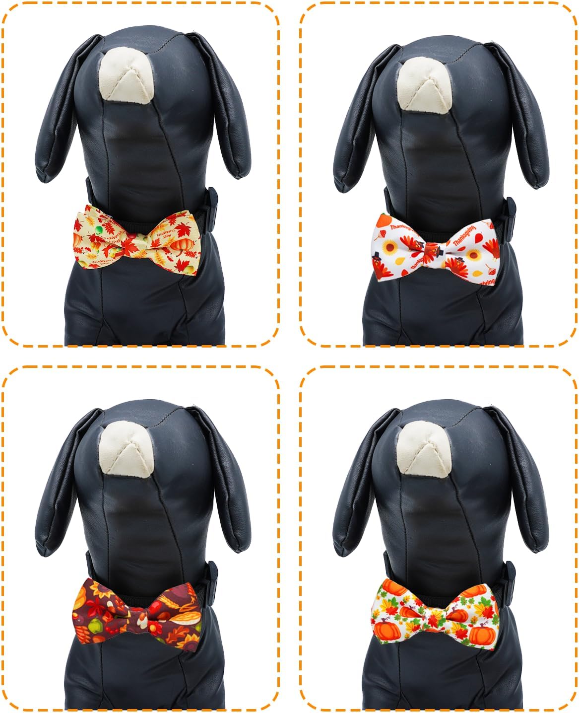 PET SHOW 10 Pack Thanksgiving Big Dog Bow Ties for Large Medium Dogs Sliding Collar Attachments