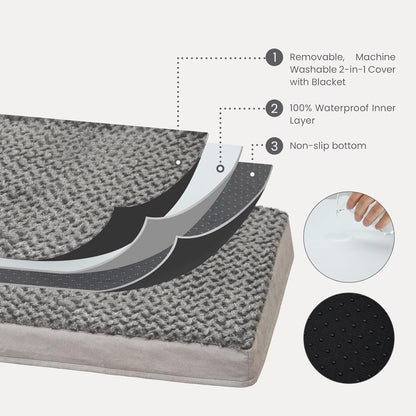 Orthopedic Memory Foam Bed for Large Dogs, Waterproof Cooling Pet Mats for Crate with Removable