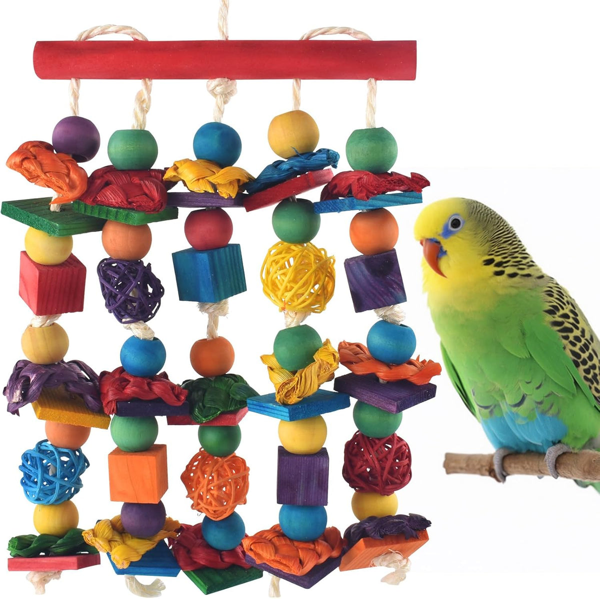 Bird Toys, Parakeet Chewing Toy, Multicolored Natural Wooden Blocks Birds Parrot Tearing Toys mit