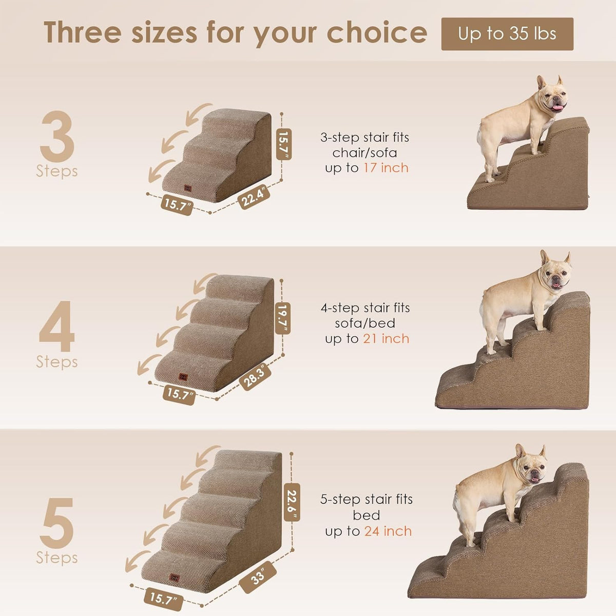 EHEYCIGA Curved Dog Stairs Ramp for High Beds 19.7" H, 4-Step Dog Steps for Small Dogs and Cats