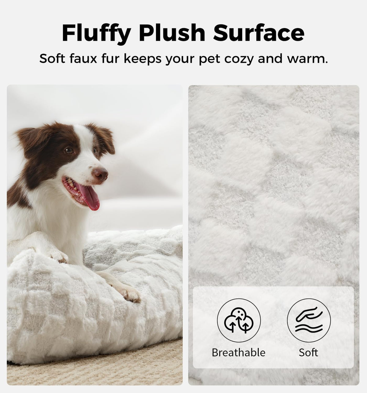 Made4Pets Dog Couch Bed, Soft Faux Fur Checkered Pet Sofa, Comfortable Fluffy Dog Sofa with