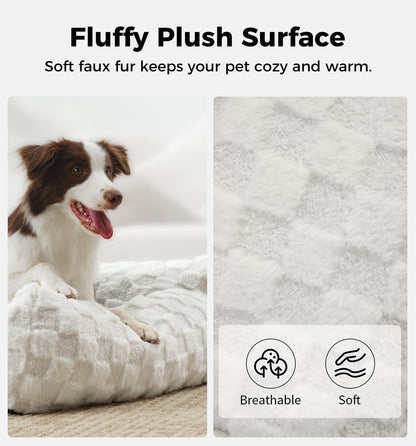 Made4Pets Dog Couch Bed, Soft Faux Fur Checkered Pet Sofa, Comfortable Fluffy Dog Sofa with