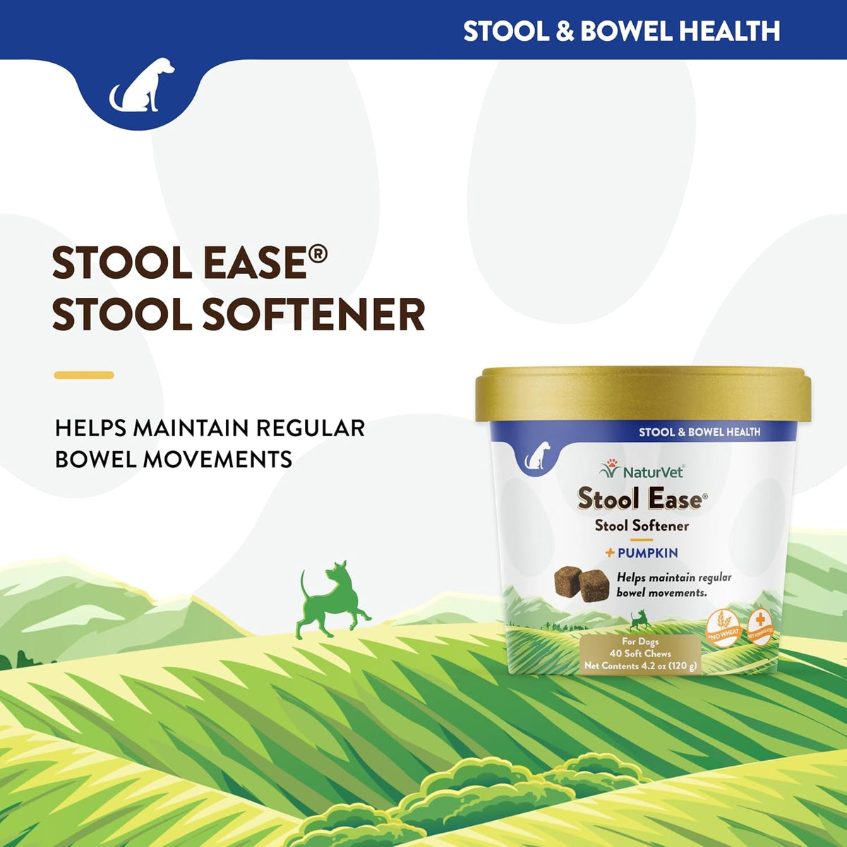 NaturVet – Stool Ease for Dogs – 40 Soft Chews – Helps Maintain Regular Bowel Movements – Enhanced