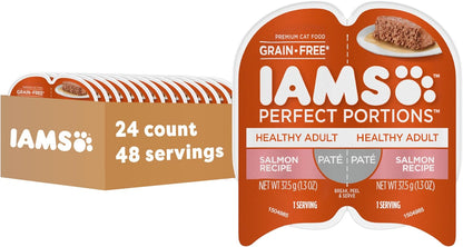IAMS Perfect Portions Healthy Adult Grain Free Wet Cat Food Pate, Salmon Recipe, 2.6 oz. Easy Peel