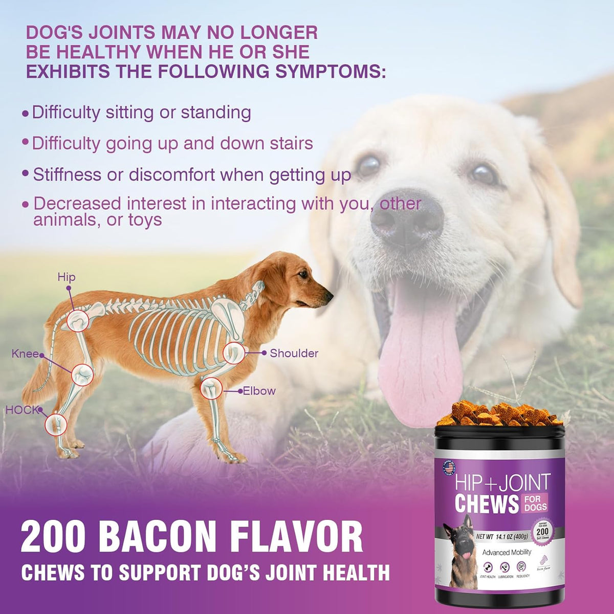 Glucosamine for Dogs 200pcs Joint Support Supplement Dog Hip and Joint Chondroitin Chews Treats