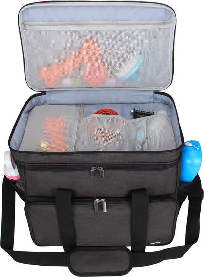 Teamoy Double Layer Dog Travel Bag, Dog Bag for Supplies with 2 Silicone Collapsible Bowls, 2 Food