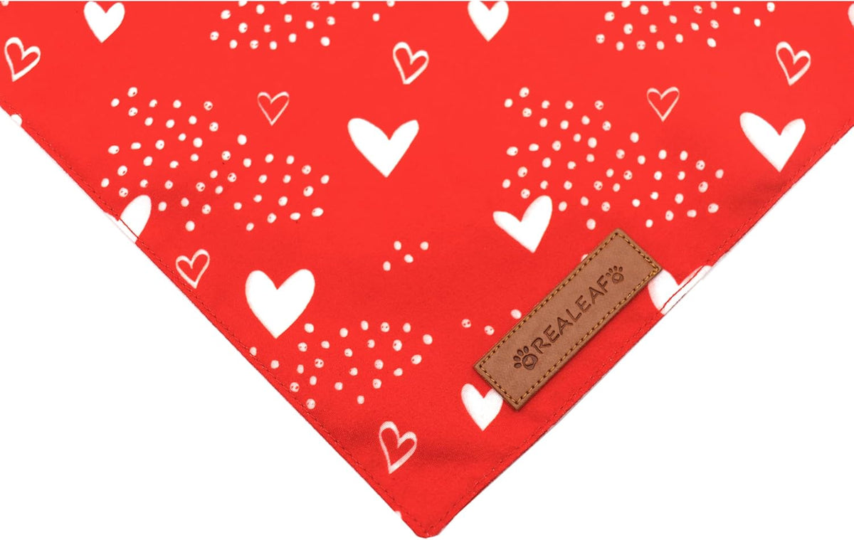 Realeaf Valentine's Day Dog Bandanas 2 Pack, Reversible Heart Dog Scarf for Boy and Girl, Premium