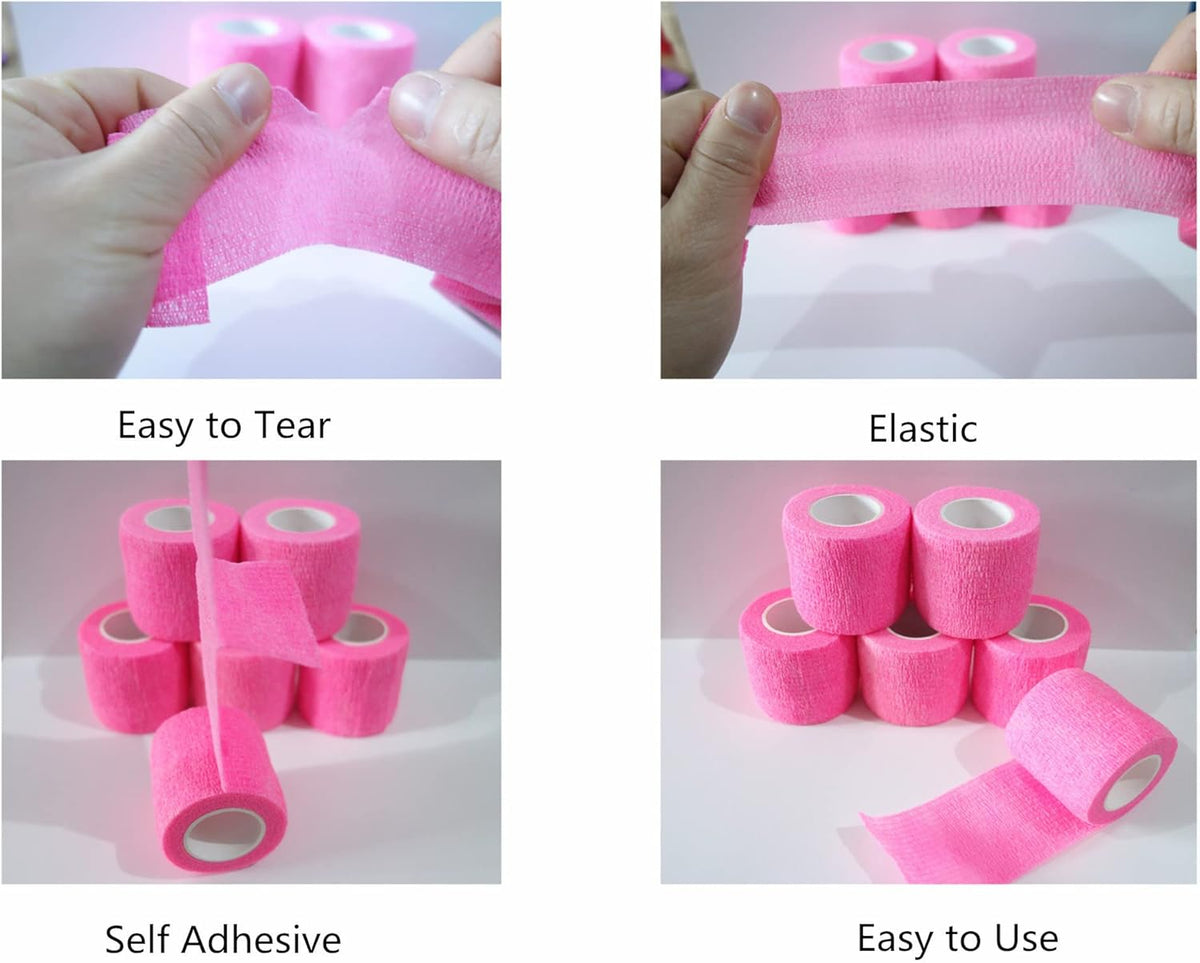 6 Pack 2" x 5 Yards Self Adhesive Bandage Wrap Breathable Cohesive Vet Wrap for Pets, Elastic