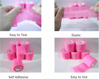 6 Pack 2" x 5 Yards Self Adhesive Bandage Wrap Breathable Cohesive Vet Wrap for Pets, Elastic