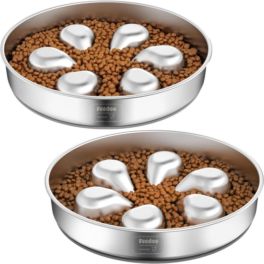 2Pcs Slow Feeder Dog Bowls 3Cups Large Capacity, 304 Stainless Steel Dog Bowl, Metal Food Bowl with