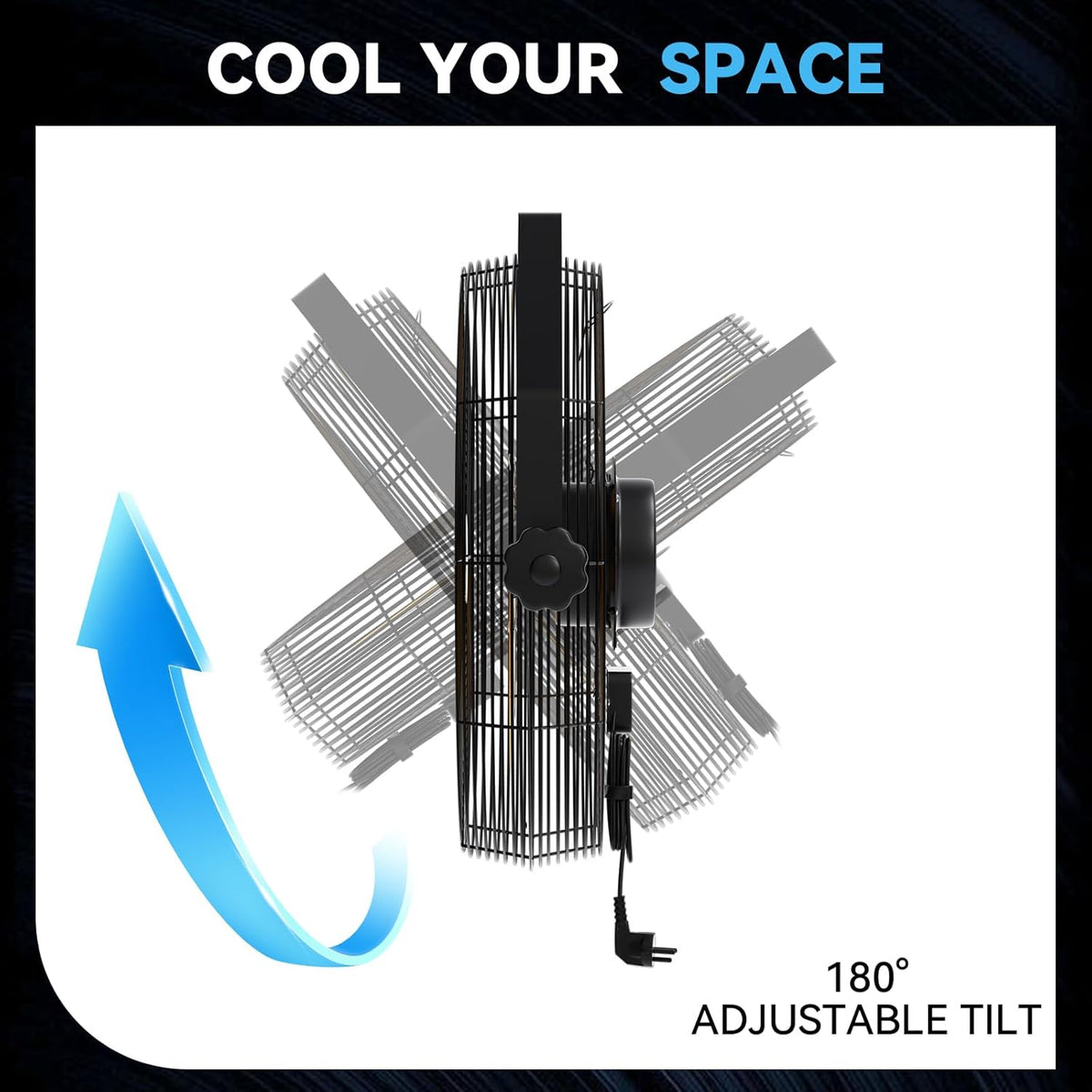 4580 CFM 18 inch High Velocity Wall Mounted Fan, 3-Speed Metal Fan with Sealed Motor, 360 Degree