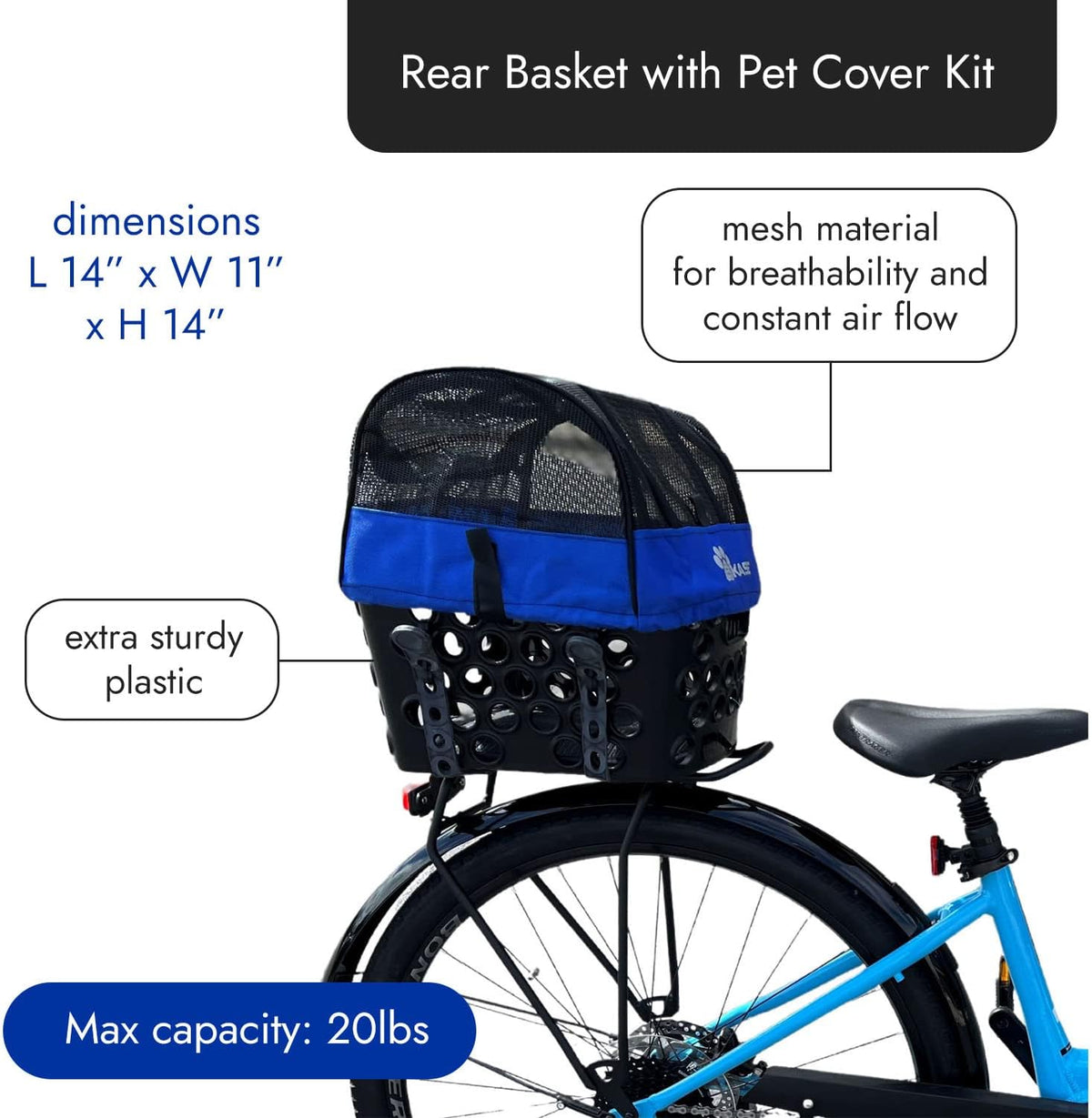 BiKASE Durable Dog Bike Basket & Carrier, Rear Mount Pet Basket for Bikes with Super Comfort Mat