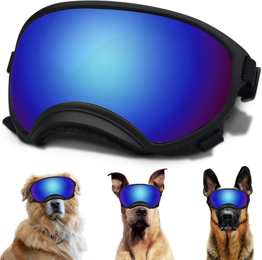 Large Dog Sunglasses with Adjustable Strap UV Protection, Winproof Dog Puppy Sunglasses, Suitable