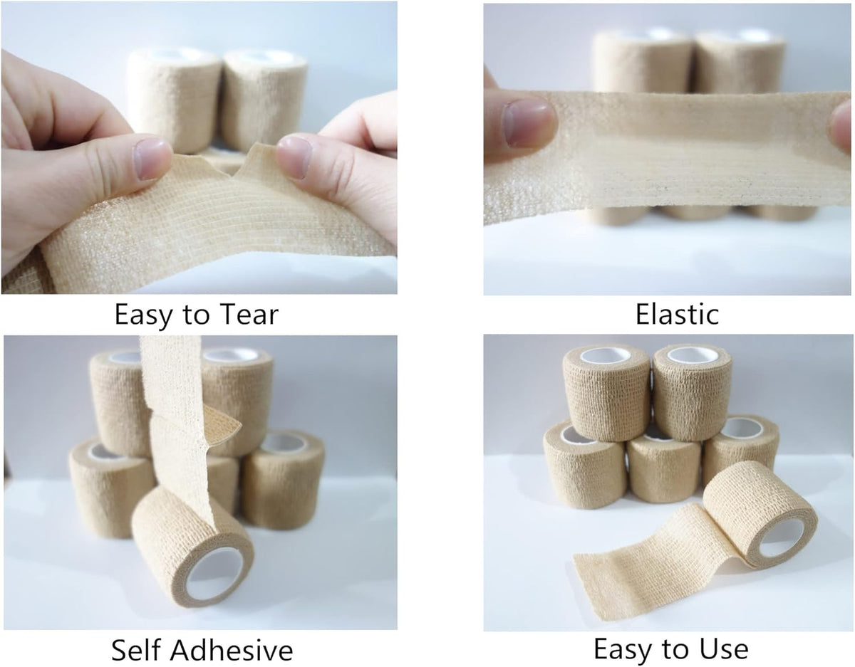 6 Pack 2" x 5 Yards Self Adhesive Bandage Wrap Breathable Cohesive Vet Wrap for Pets, Elastic