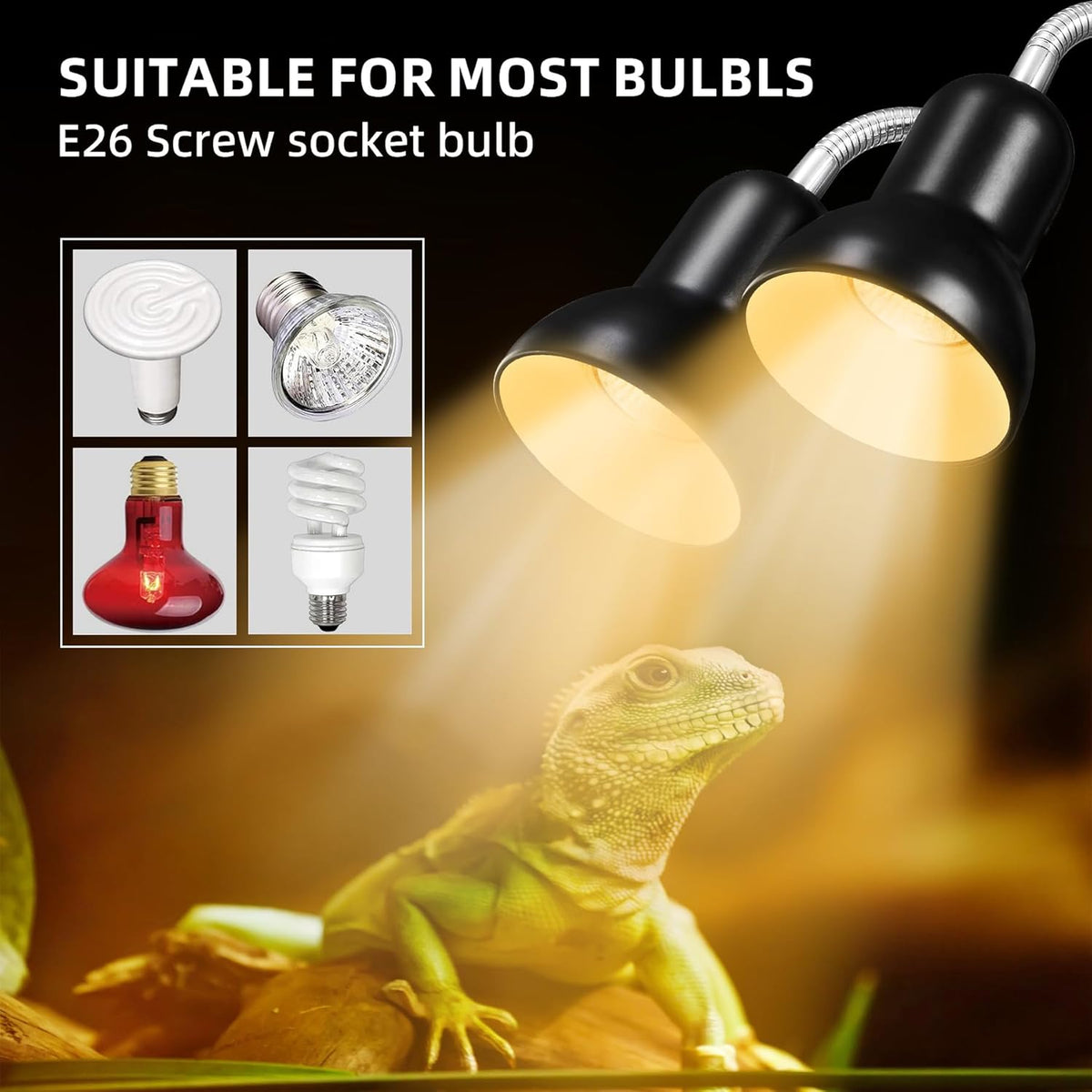 Reptile Heat Lamp, Turtle Lamp with Cycle Timer,Dual-Head UVA UVB, Heat Lamp for Lizard