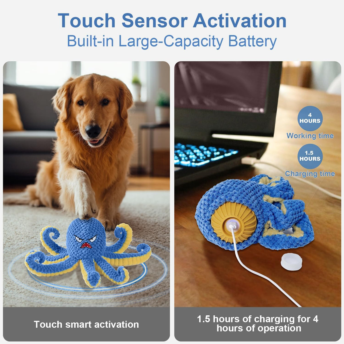 Interactive Dog Toys Octopus,Durable Automatic Jumping Dog Toy to Keep Them Busy,Squeaky Moving Tug