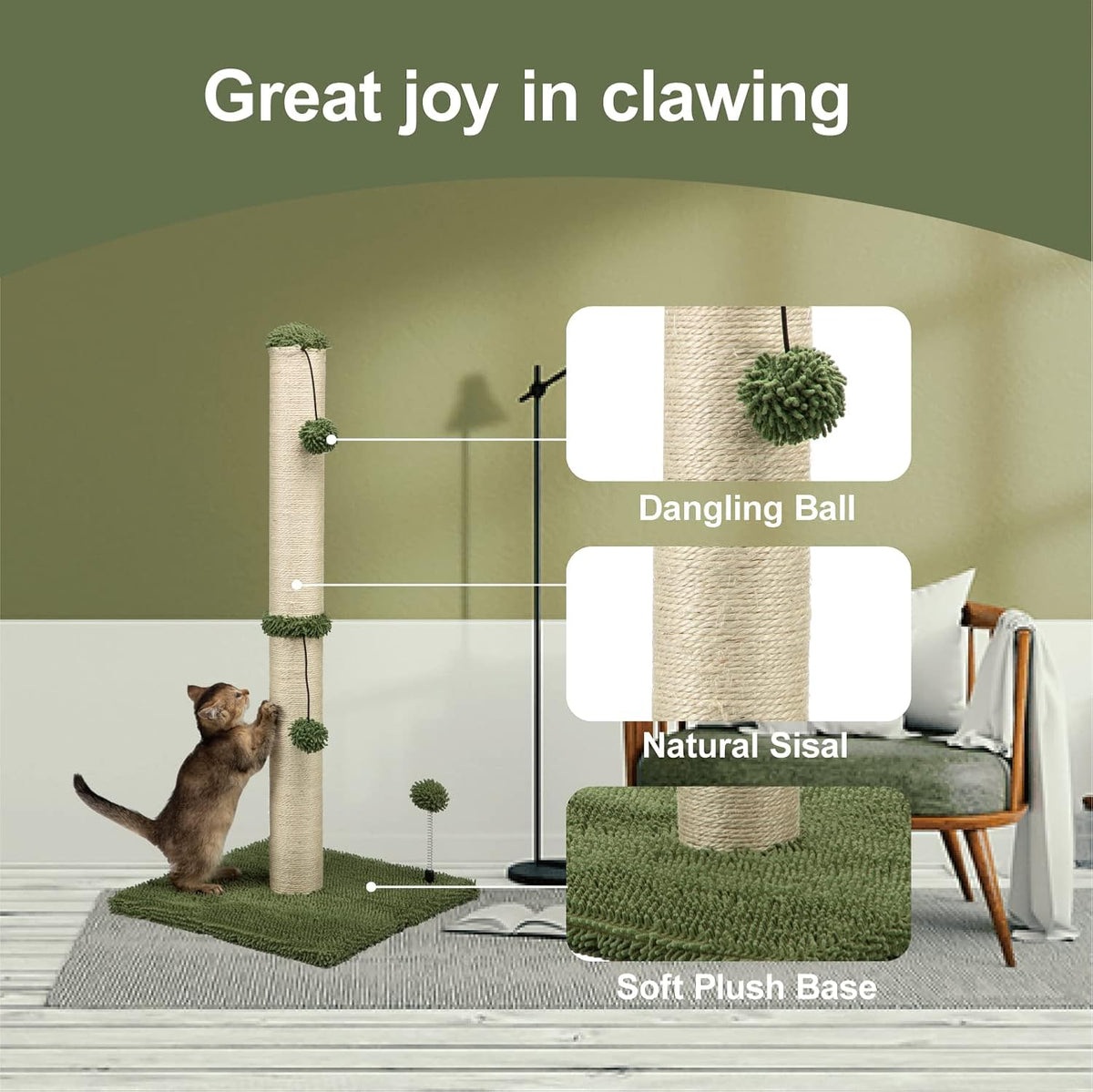 MECOOL 34“ Tall Cat Scratching Post Premium Basics Kitten Scratcher Sisal Scratch Posts Trees with