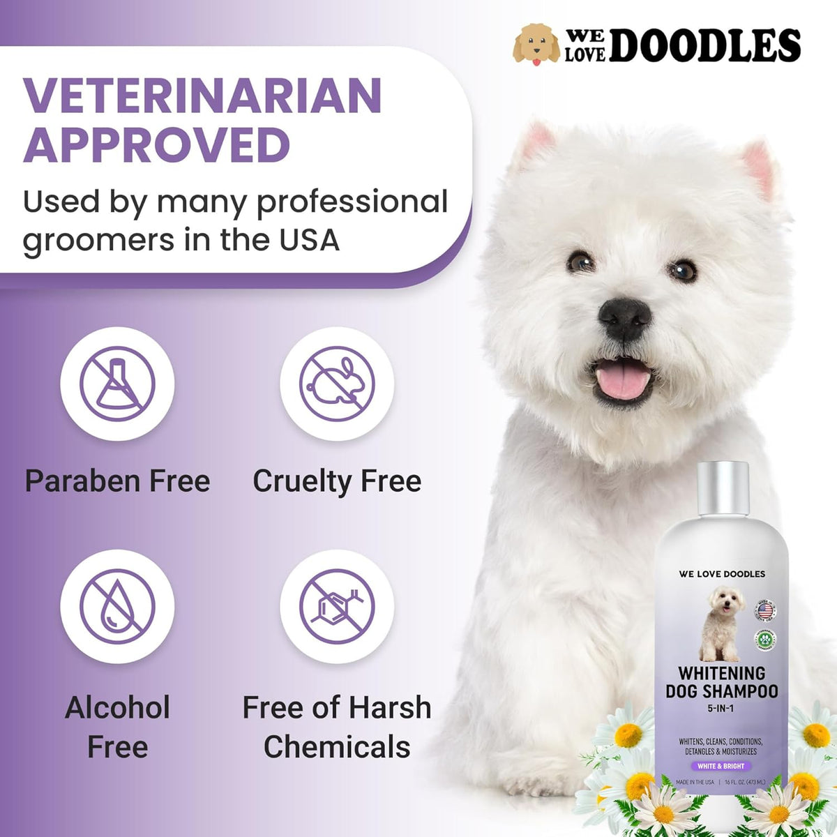 Whitening Dog Shampoo | Made in USA | Brightening Dogs Fur | White & Bright Hair | Removes Stains &