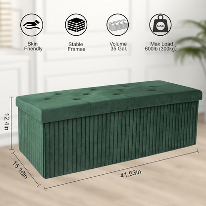 Storage Ottoman Bench, 43 Inch Foldable Ottoman with Legs, Velvet Foot Rest Stool, End of Bed